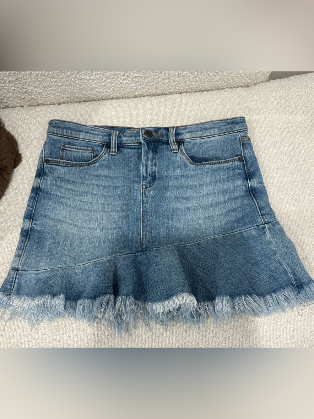 Blank NYC Light Blue Denim Ruffle-Hem Mini Skirt